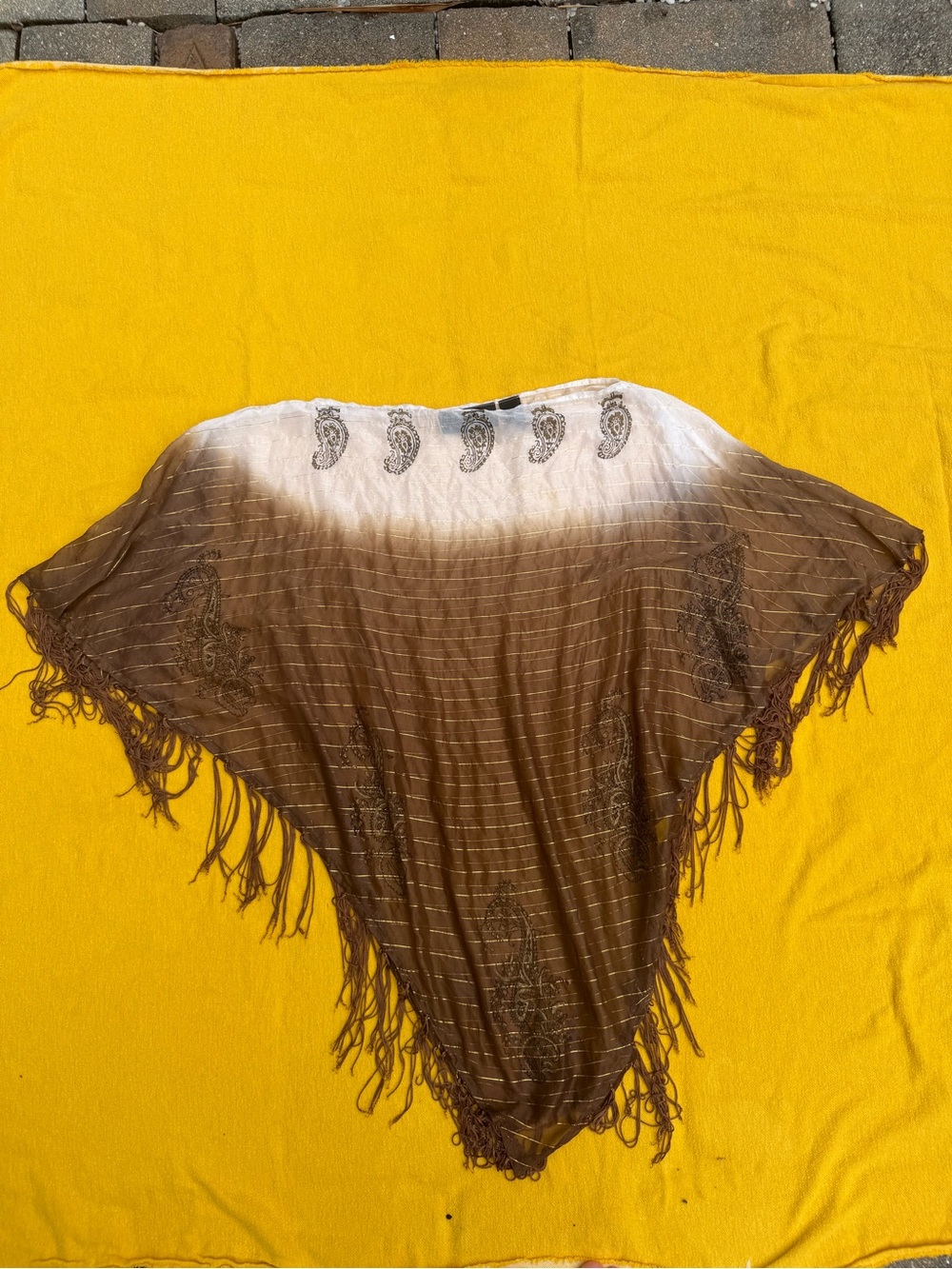 Venezia Brown to Cream Ombre y2k Paisley Fringe Shawl